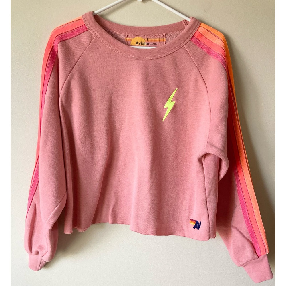 Aviator Nation Blush Sweatshirt with Vibrant Stripes